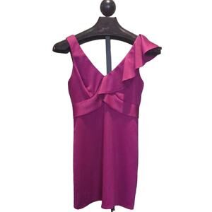 Karlie Magenta Mini Dress Size Small V Neck Cross Over Ruffle Back Zip